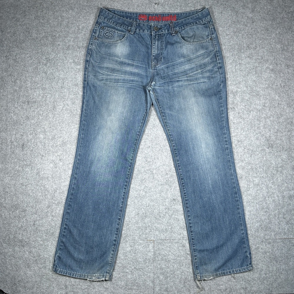 Ecko Unltd Denim jeans men's size 34 Blue Baggy‎ Skater y2k vintage embroidered